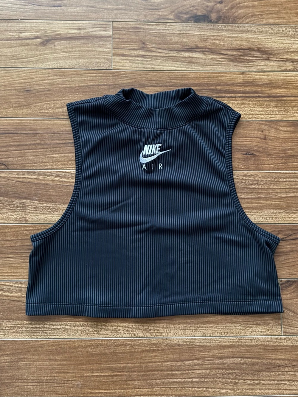 Nike Black Ribbed High-Neck Crop Top with Nike Air Logo